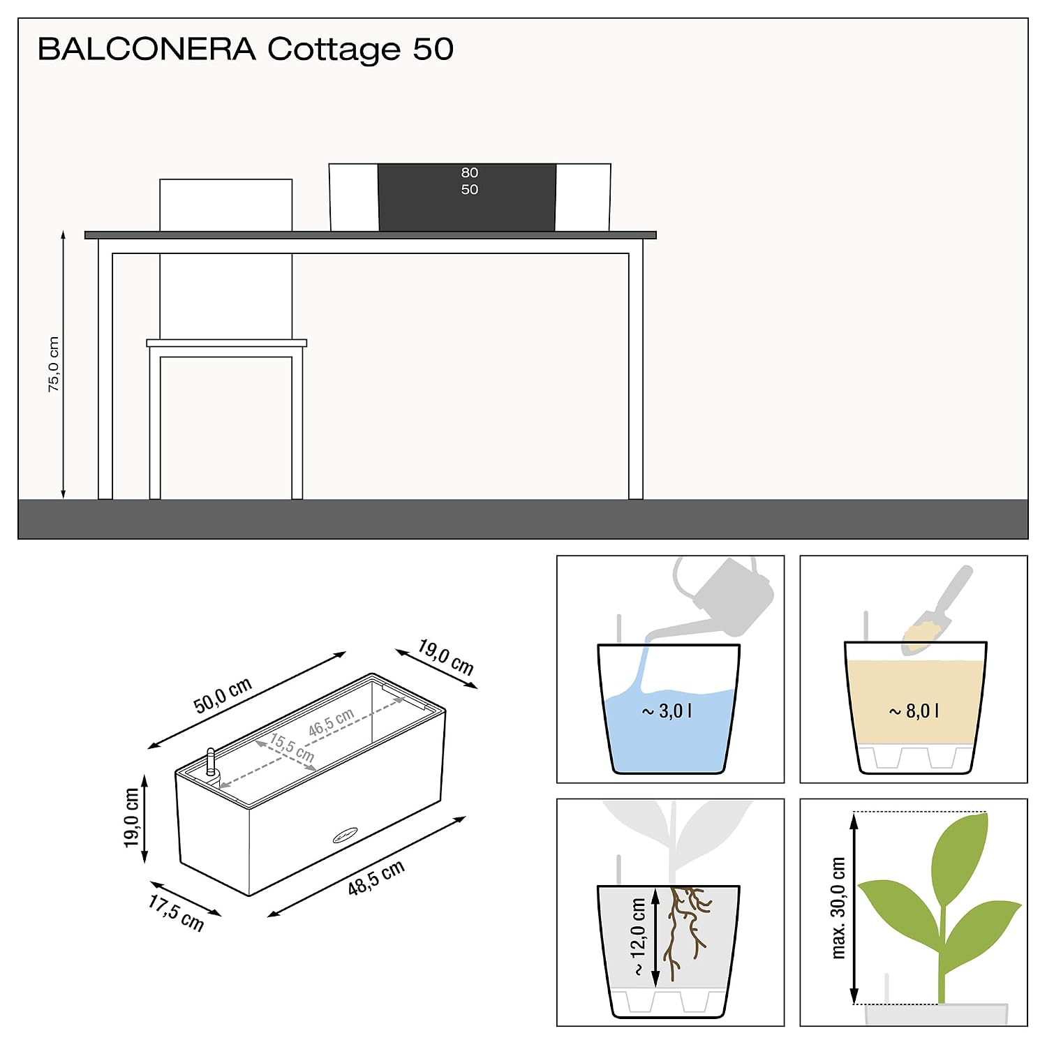 BALCONERA Cottage 50 Mocha, ja - Self-Watering Planter avis et prix